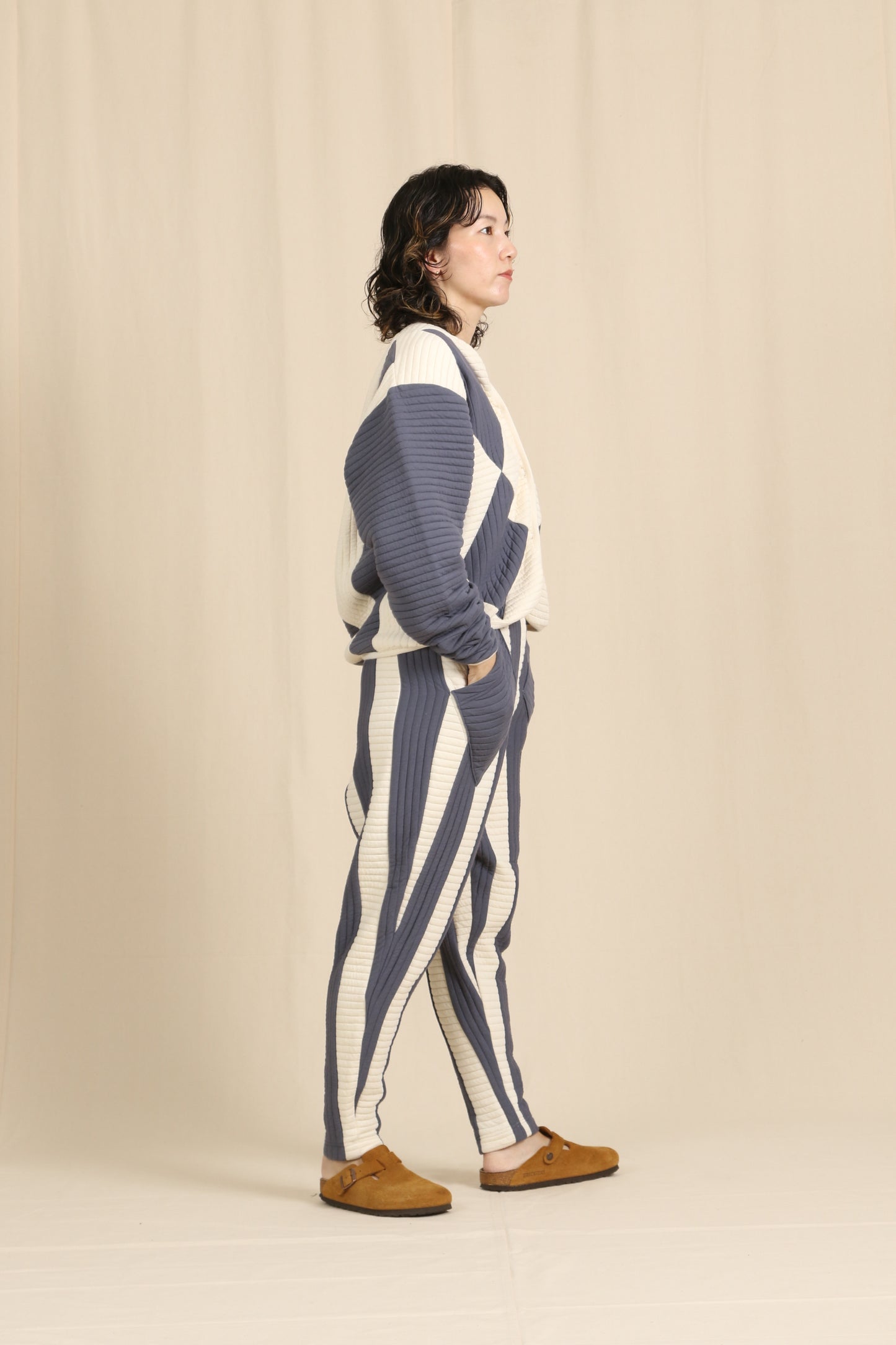 Quilt border argyle cardigan / Quilt border pants