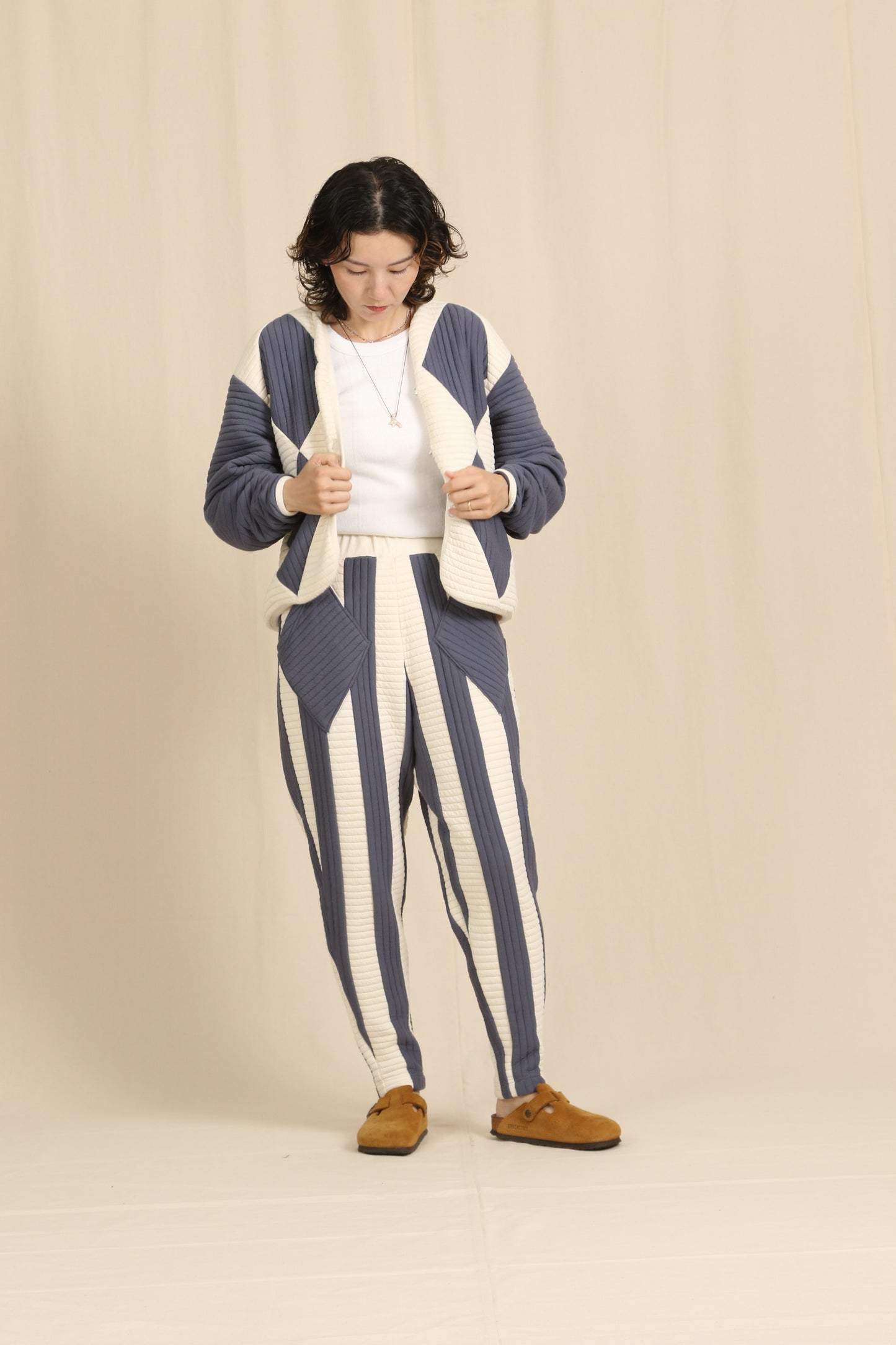 Quilt border argyle cardigan / Quilt border pants