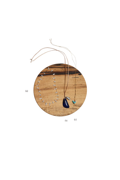 SEE REAL FLOWERS (a)ISLA PEARL NECKLACE (b)LAPIS PENDANT w/SILVER SHELL (c)BIRD SONG NECKLACE